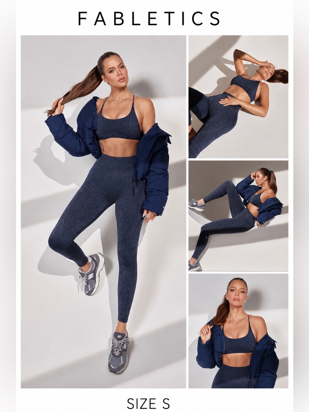 NWOT Fabletics Seamless Sparkle Bra & Legging Set in Deep Navy Size Small